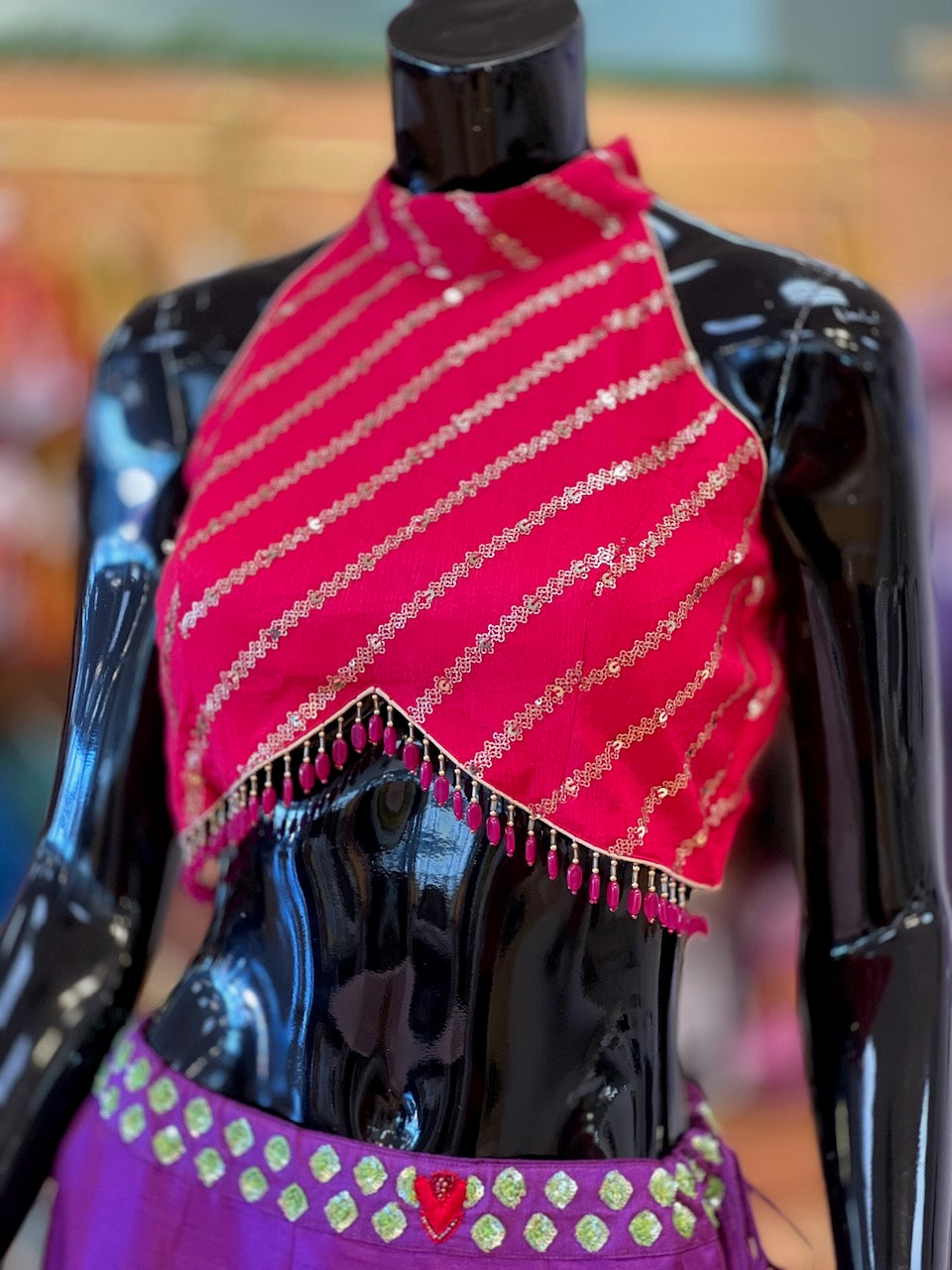 Purple And Red Hand Embroidered Lehenga Set