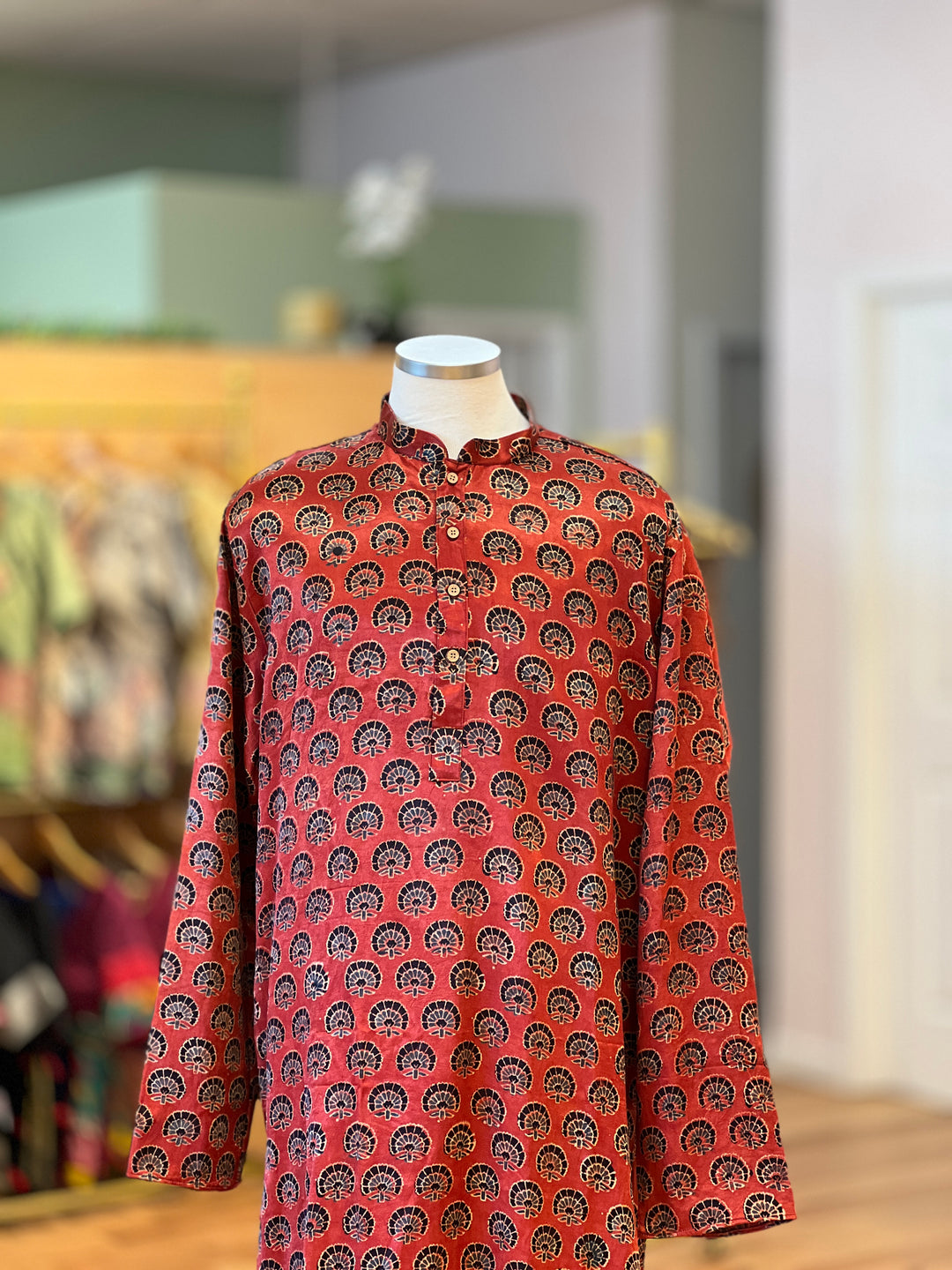 Gaji Silk Flower Motif Ajrakh Block Print Kurta