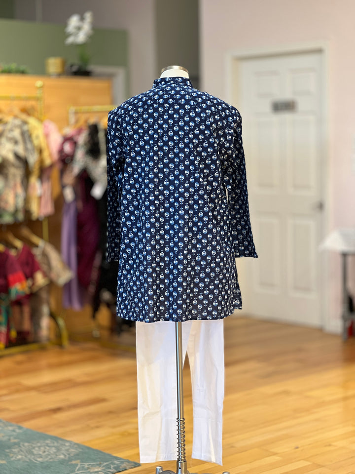 Indigo Handloom Cotton Short Kurta