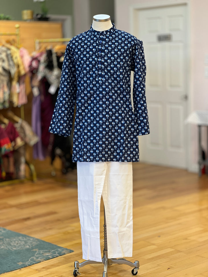 Indigo Handloom Cotton Short Kurta