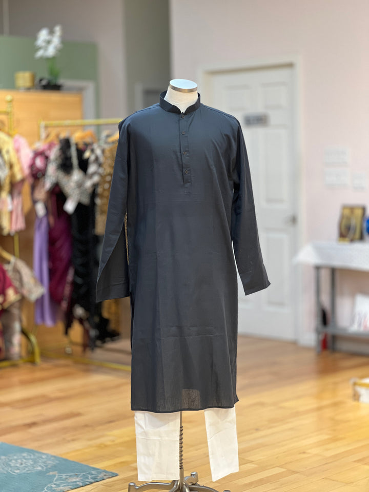 Grey Linen-Cotton Kurta - Plus Size