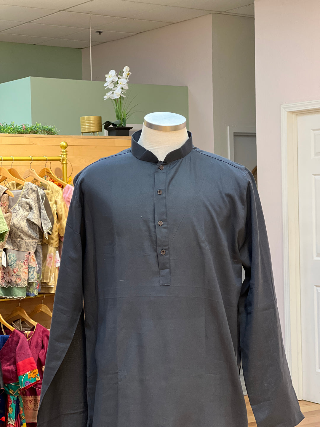 Grey Linen-Cotton Kurta - Plus Size