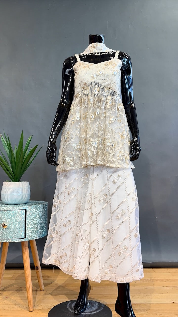 Ivory and White Sharara Set