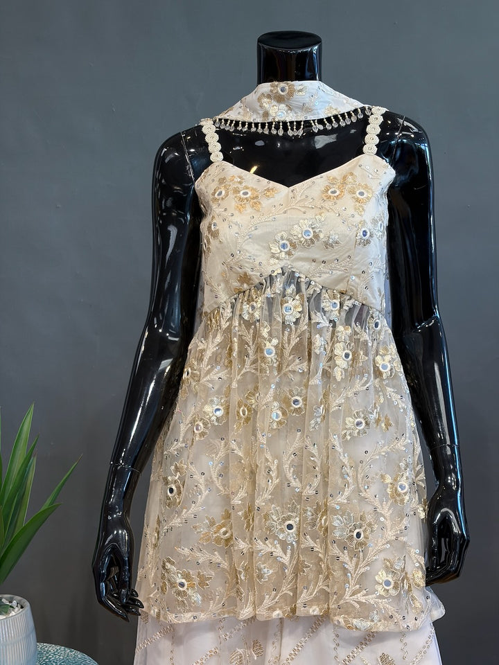 Ivory and White Sharara Set