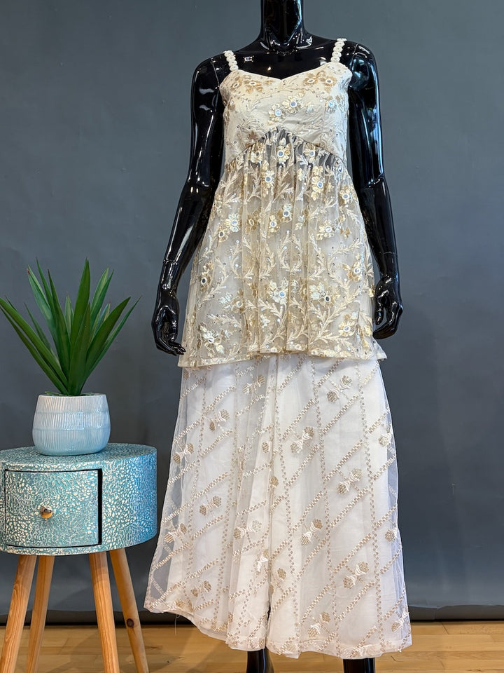 Ivory and White Sharara Set