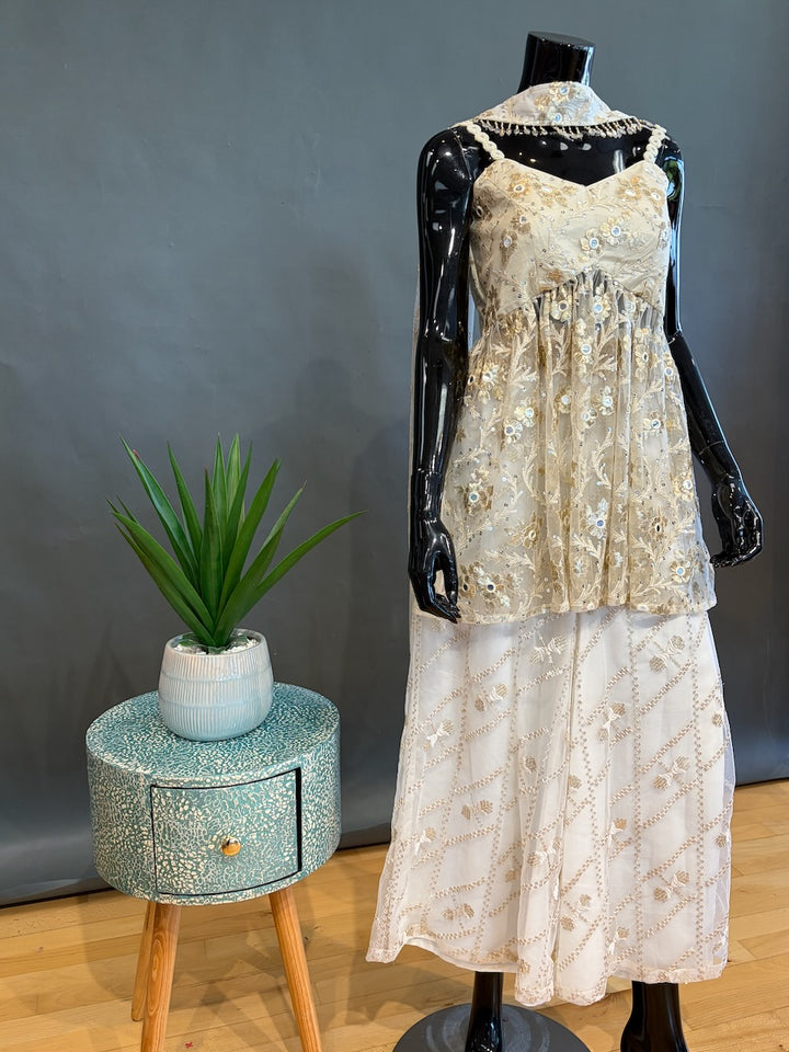 Ivory and White Sharara Set