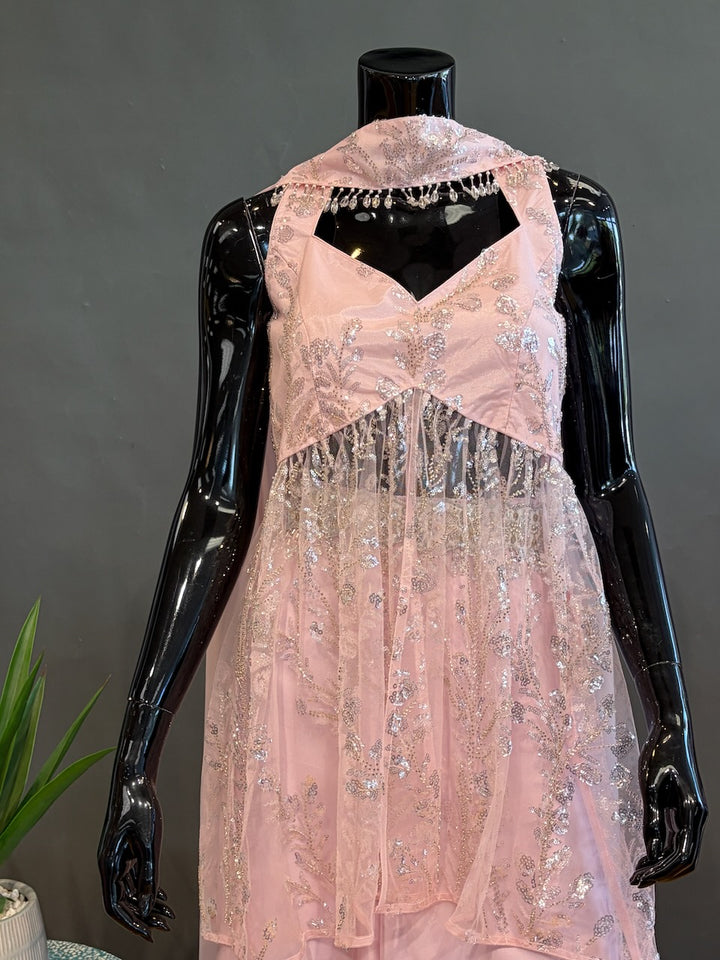 Baby-Pink Sharara with Silver Sequins Embroidery