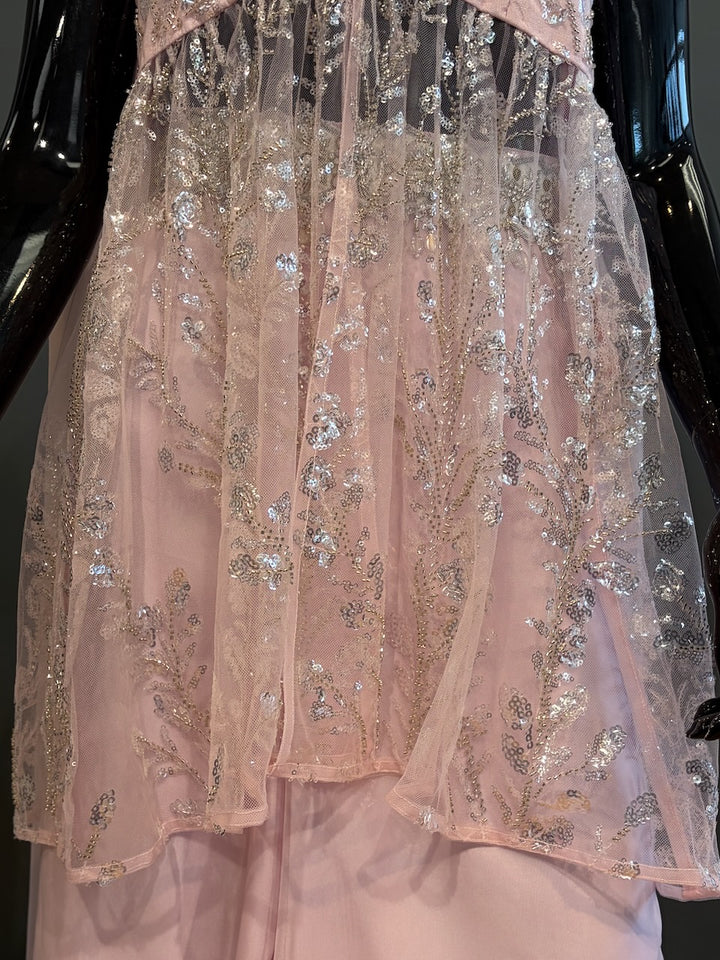 Baby-Pink Sharara with Silver Sequins Embroidery