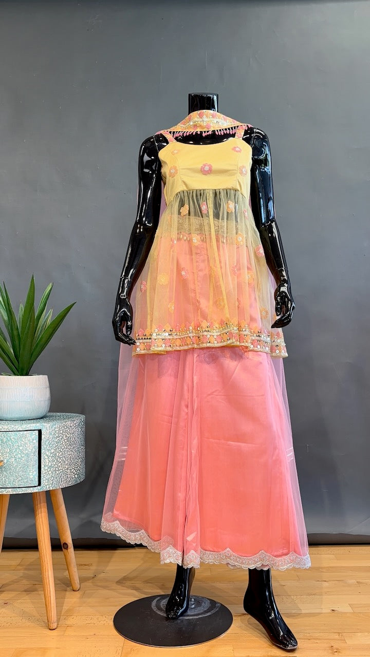 Peach and Yellow Sharara set