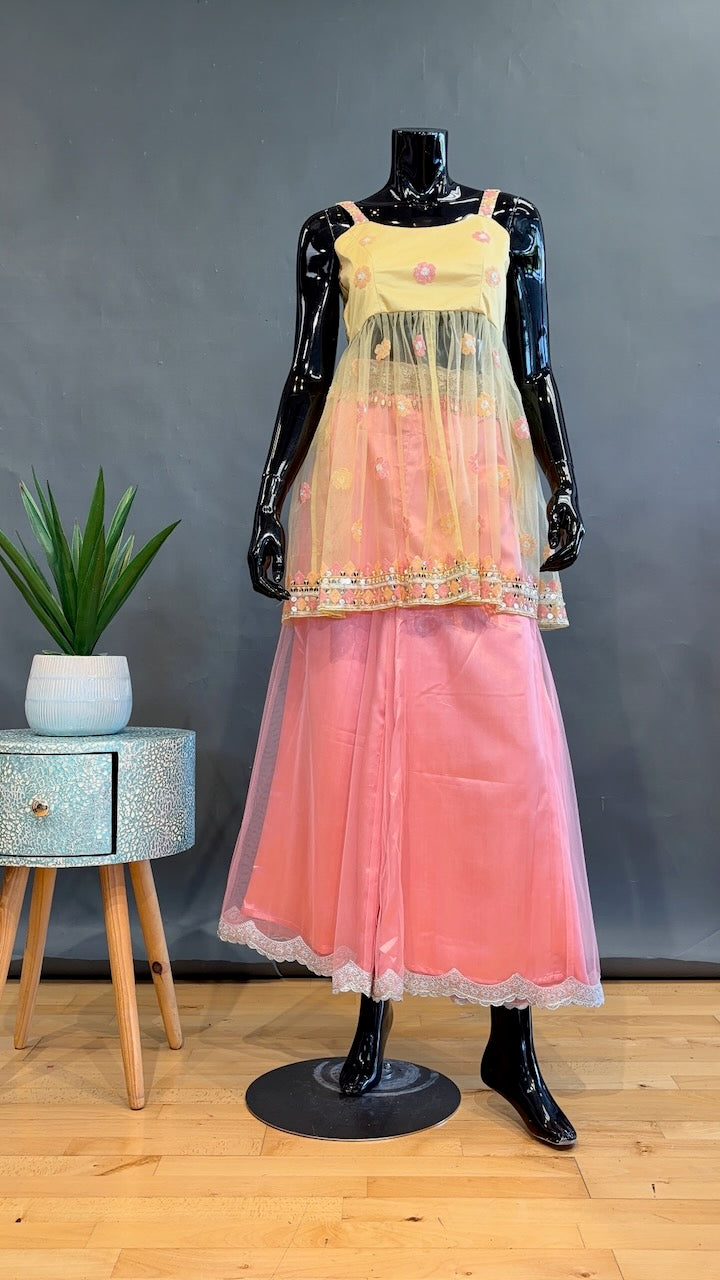 Peach and Yellow Sharara set