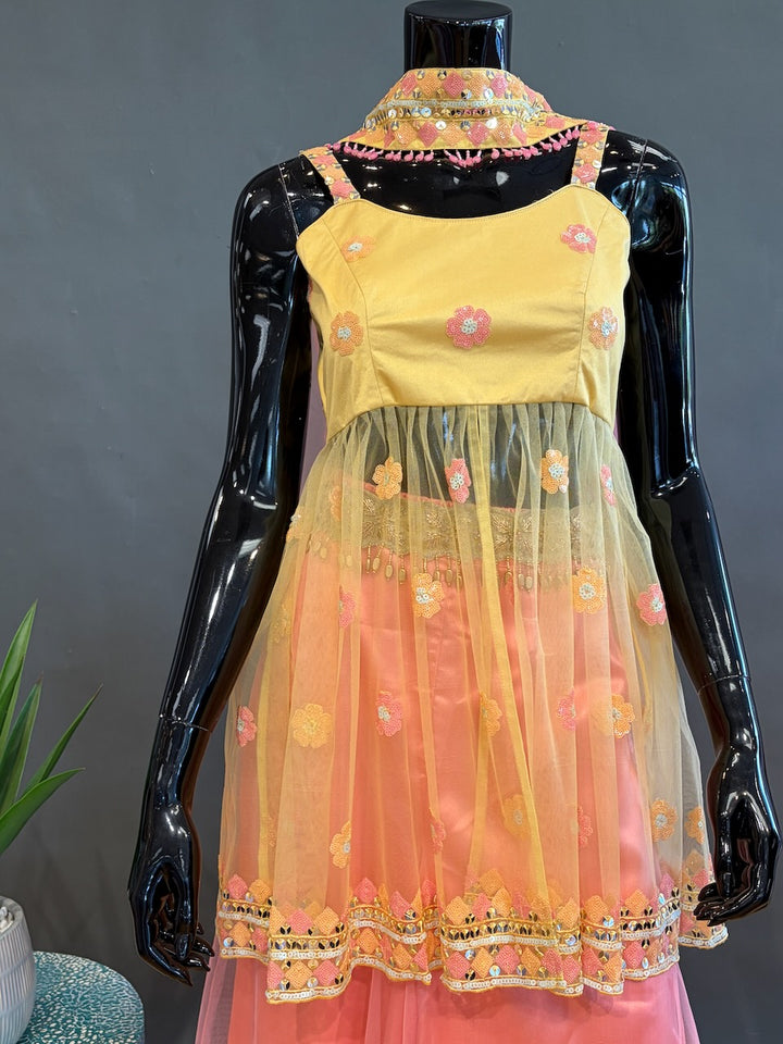 Peach and Yellow Sharara set