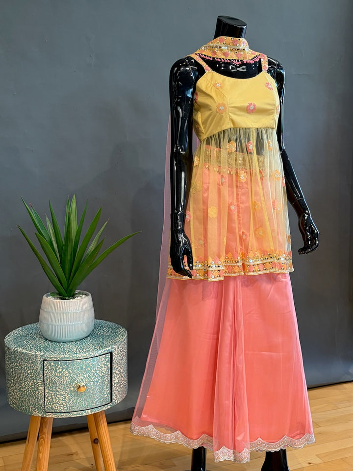 Peach and Yellow Sharara set