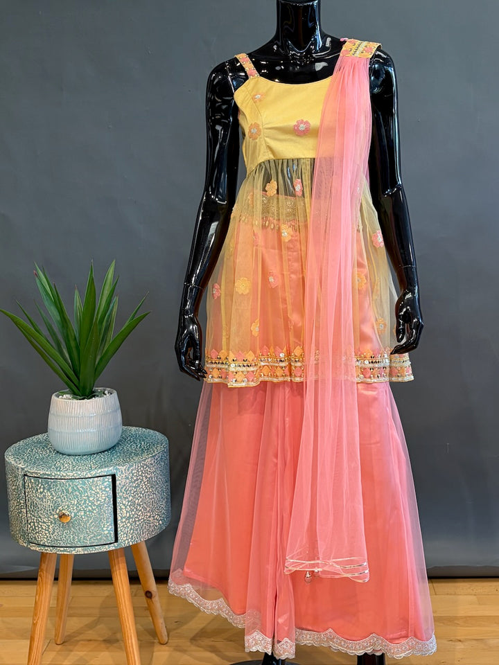 Peach and Yellow Sharara set