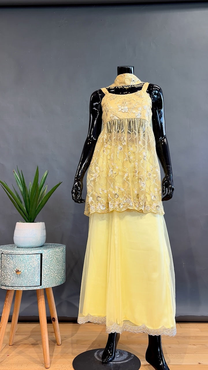 Pastel-Yellow Sharara Set