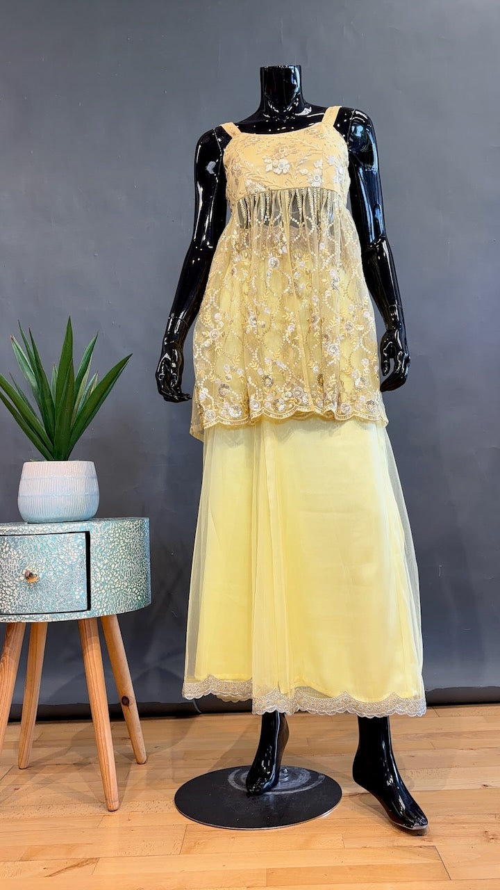 Pastel-Yellow Sharara Set