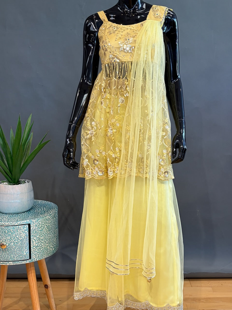 Pastel-Yellow Sharara Set