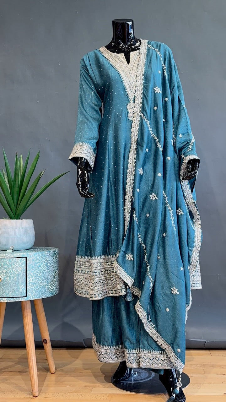 Teal Anarkali Set