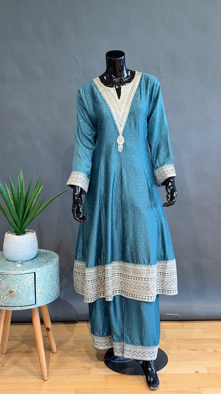 Teal Anarkali Set