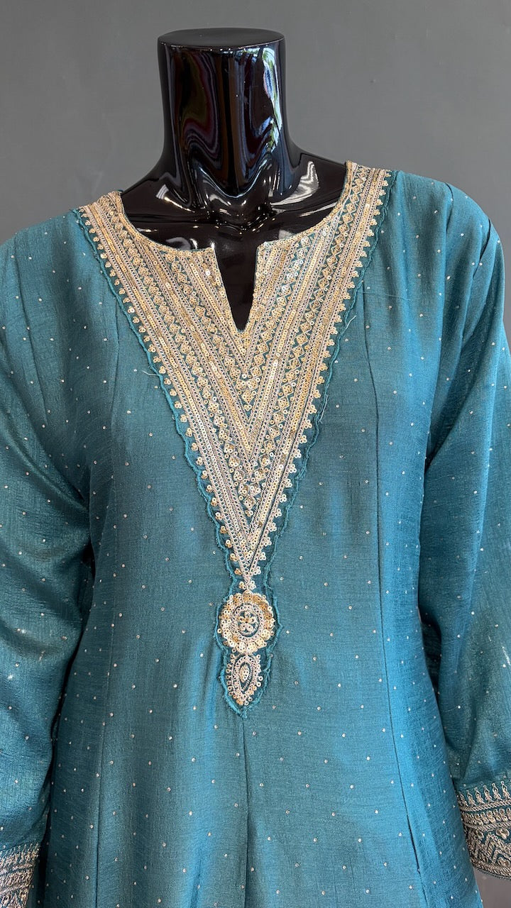 Teal Anarkali Set