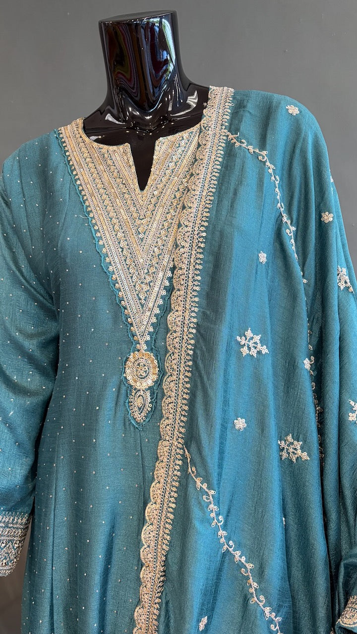 Teal Anarkali Set