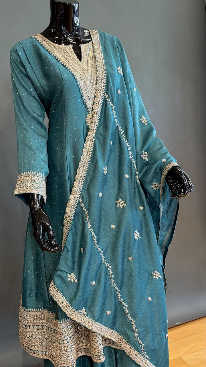 Teal Anarkali Set