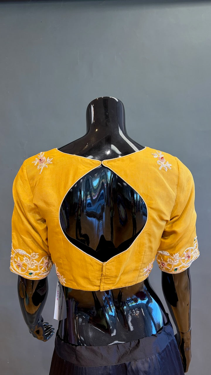 Yellow Gold Tissue Organza Embroidered Saree And Blouse