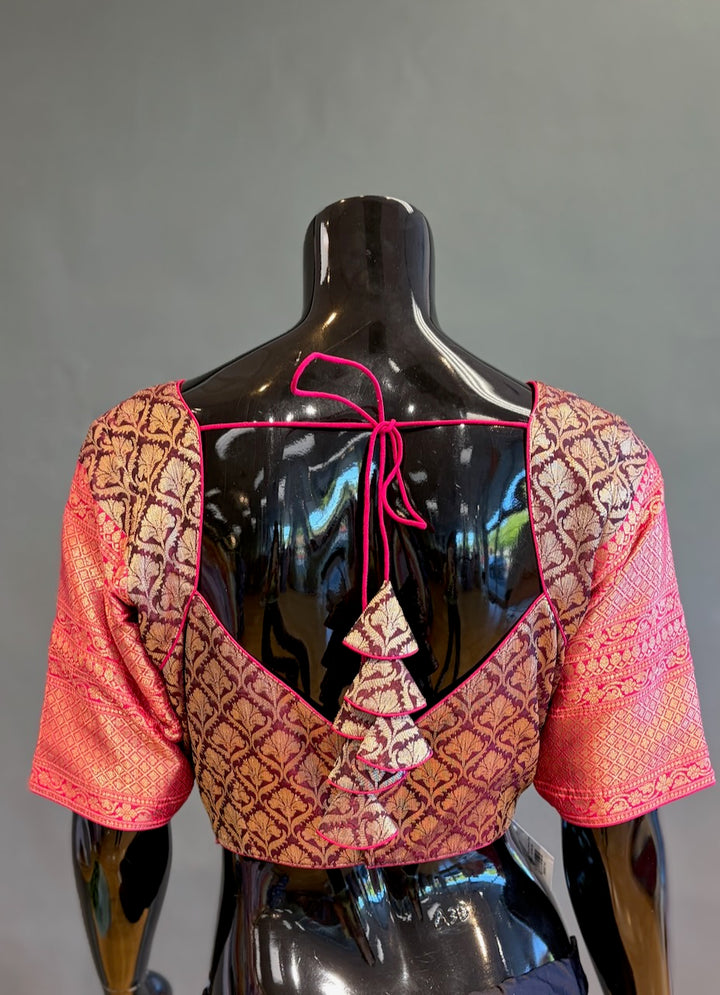 Black and Pink Banarasi Silk Saree And Blouse