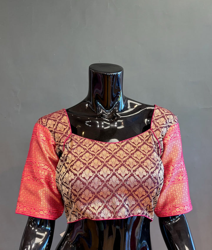 Black and Pink Banarasi Silk Saree And Blouse