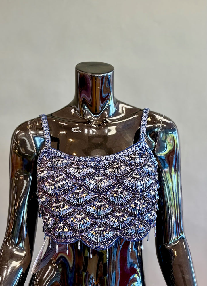 Midnight Blue Embroidered Saree and Blouse