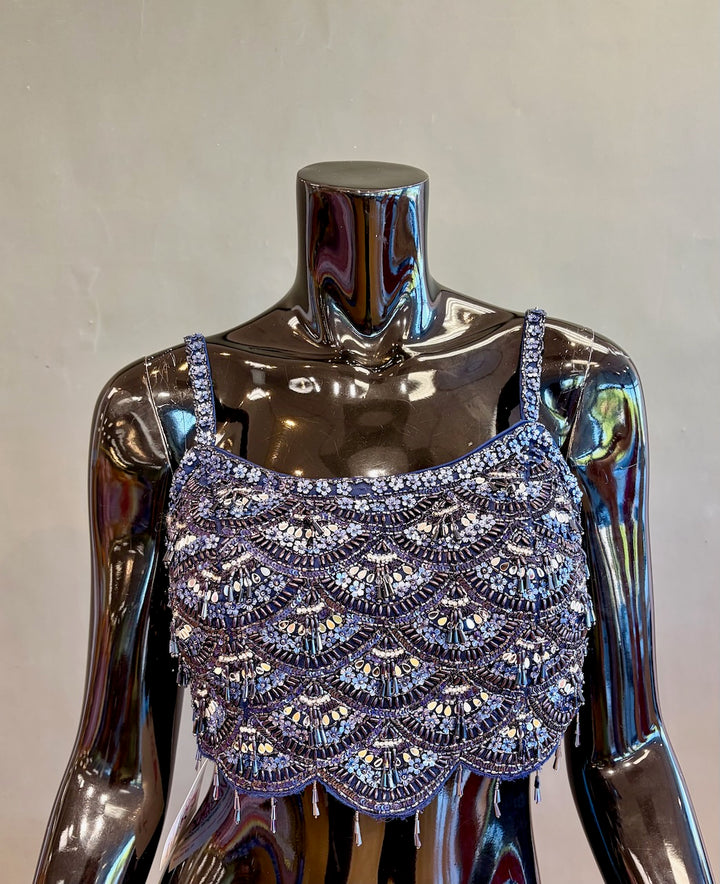 Midnight Blue Embroidered Saree and Blouse