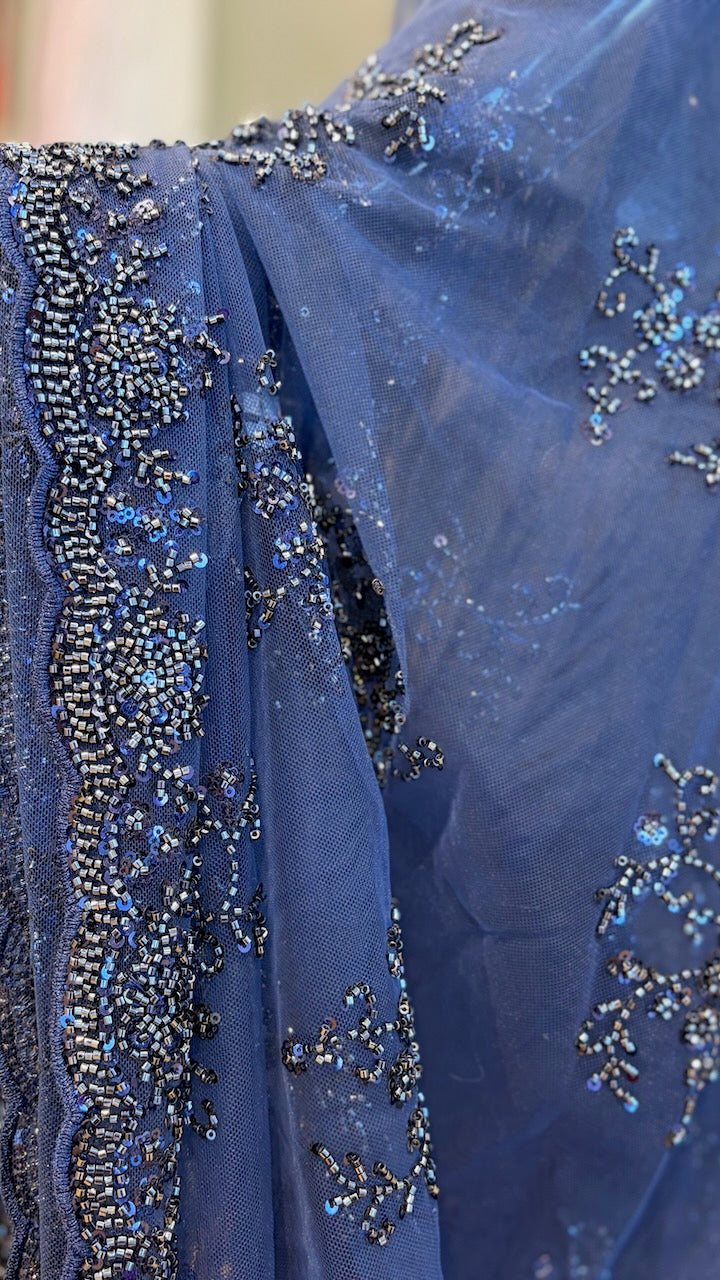 Midnight Blue Embroidered Saree and Blouse