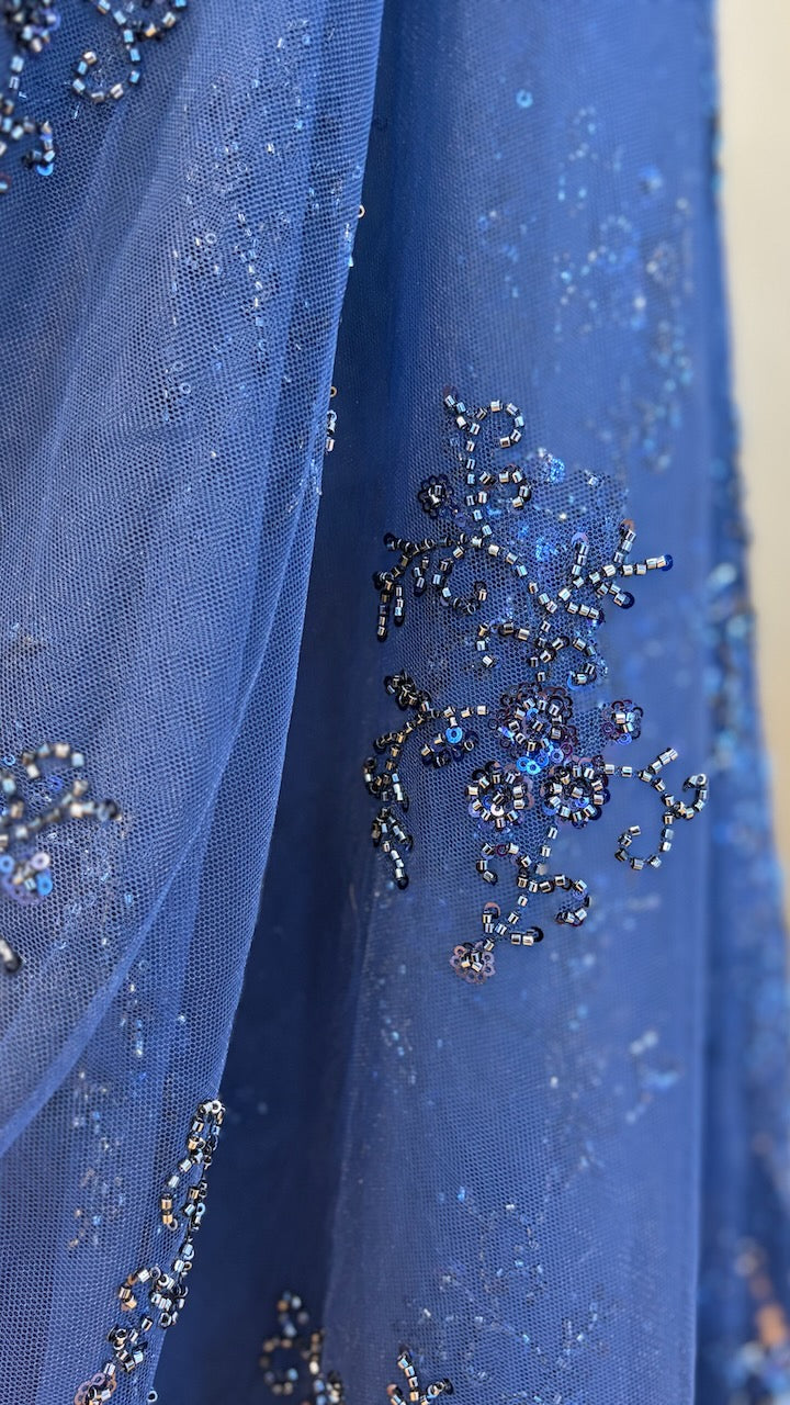 Midnight Blue Embroidered Saree and Blouse