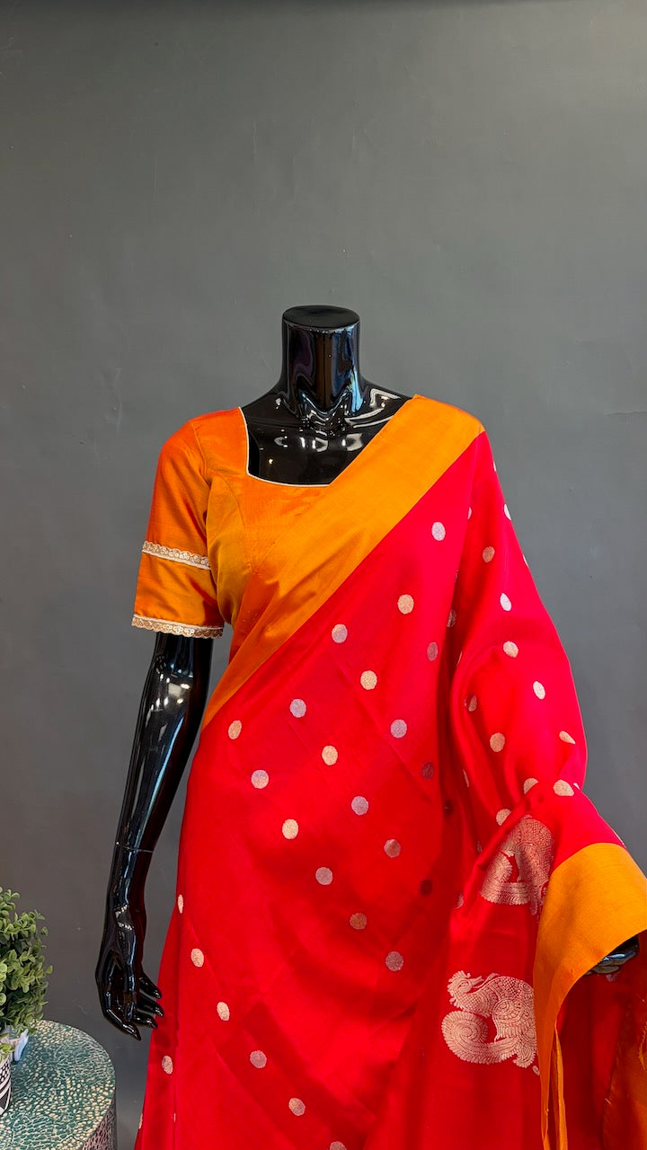 Red and Orange Venkatagiri Handloom Silk Saree