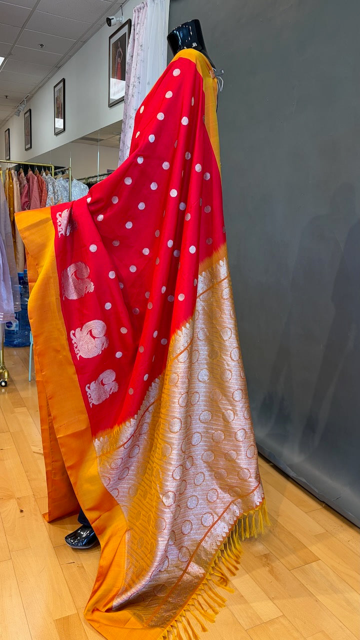 Red and Orange Venkatagiri Handloom Silk Saree