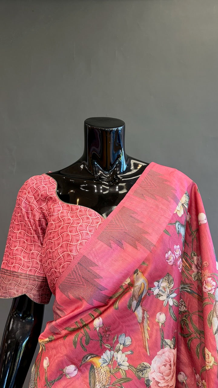 Pink Organza Floral saree