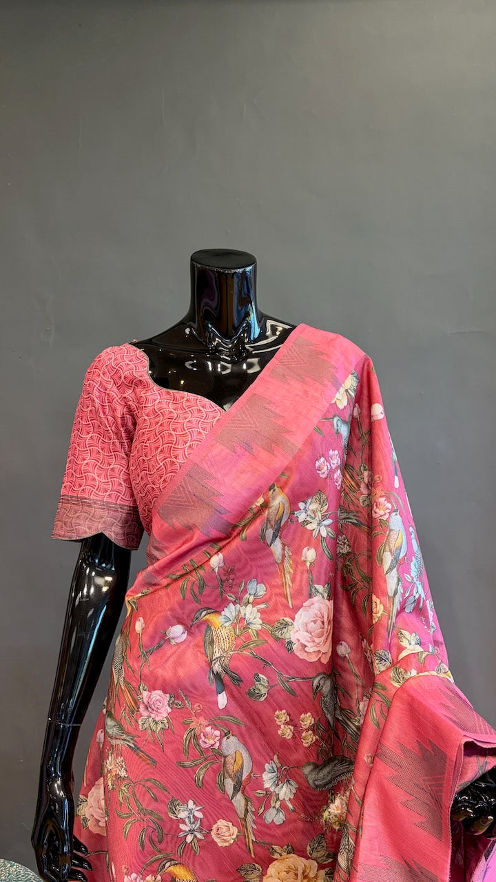 Pink Organza Floral saree