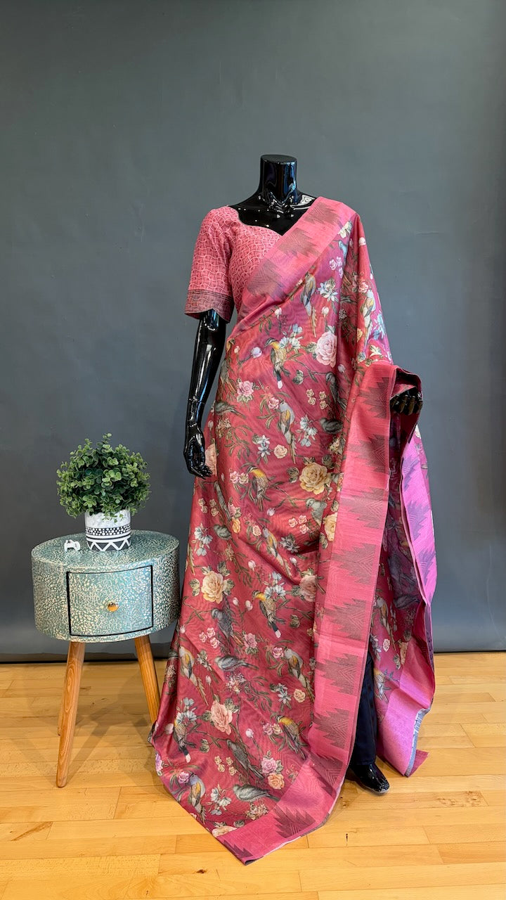 Pink Organza Floral saree
