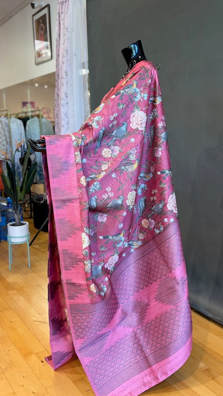 Pink Organza Floral saree