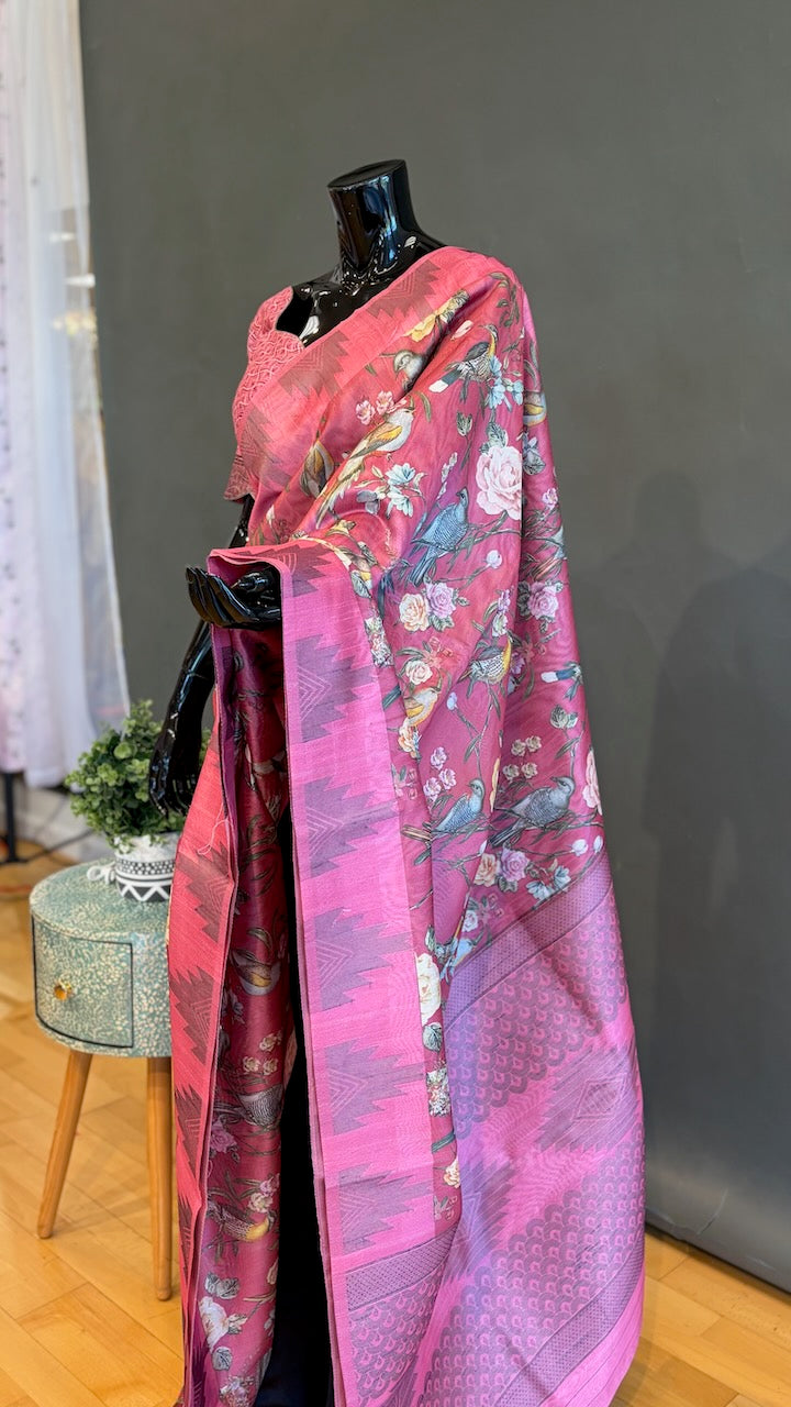 Pink Organza Floral saree