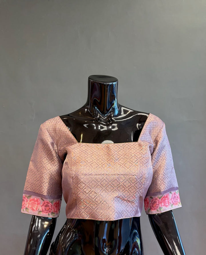 Light Purple Tissue Organza Floral Saree And Blouse