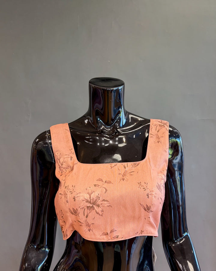 Orange Organza Floral Saree with Lace Borders