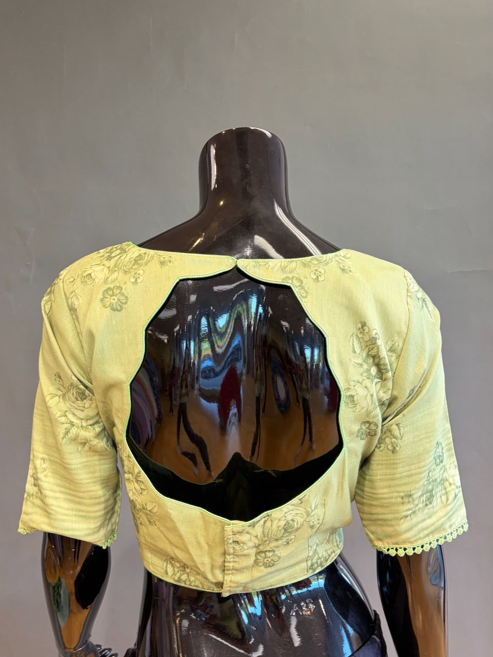 Green Tissue Floral-Print Saree and Blouse