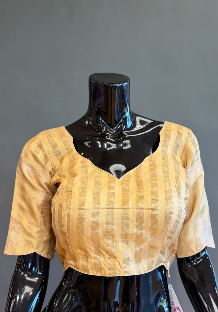 Yellow Gold Banarasi Silk Saree And Blouse