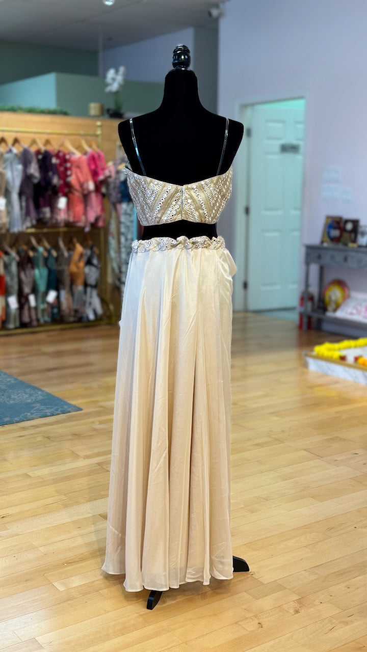 Ivory color Draped Skirt With Corset Blouse And Cape