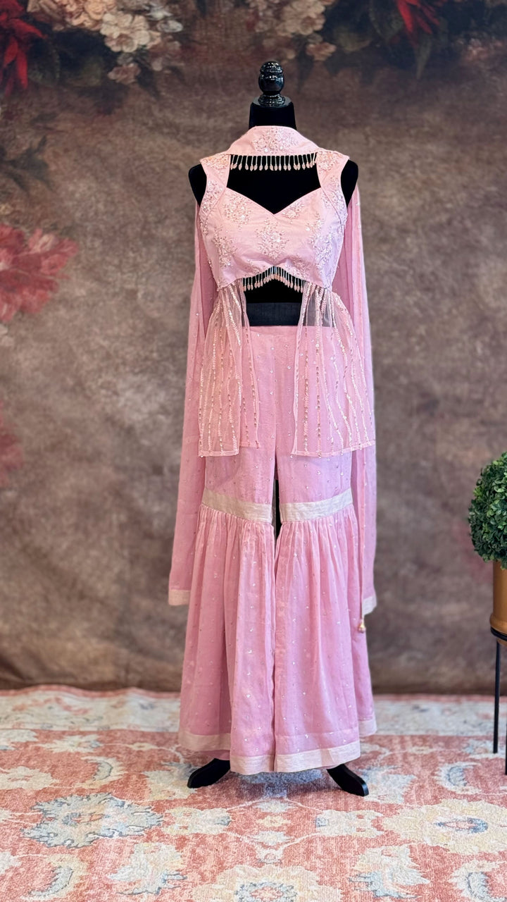 Pastel Pink Sharara Set With Choker Dupatta
