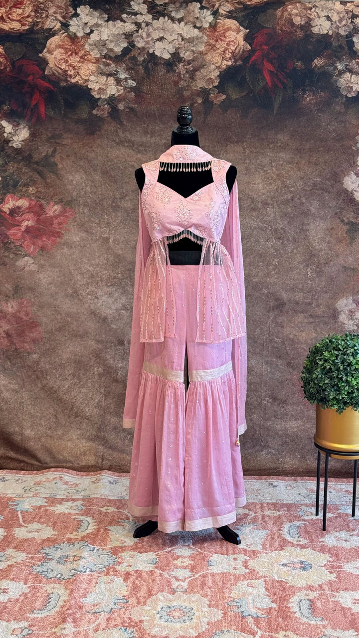 Pastel Pink Sharara Set With Choker Dupatta
