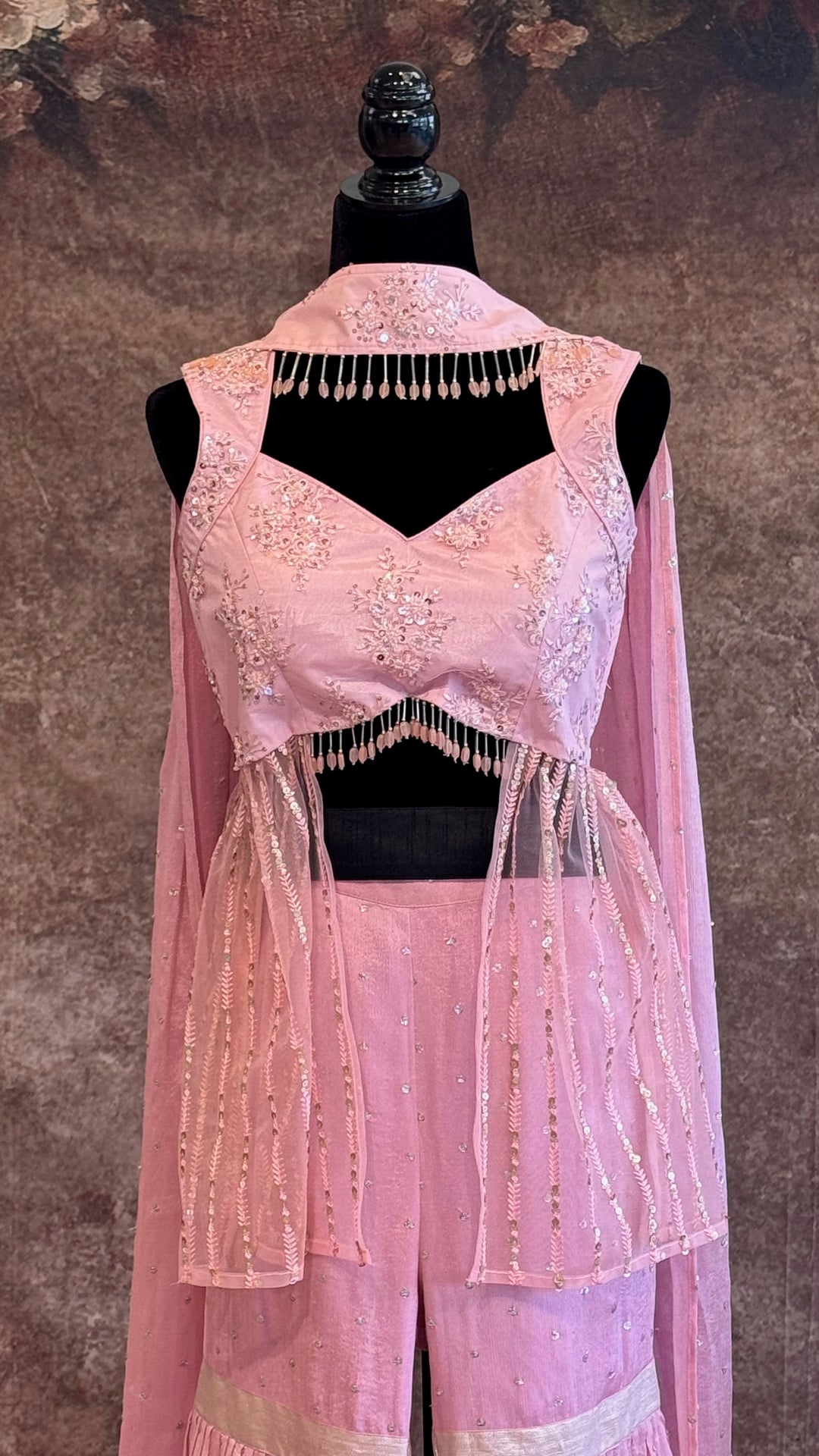 Pastel Pink Sharara Set With Choker Dupatta