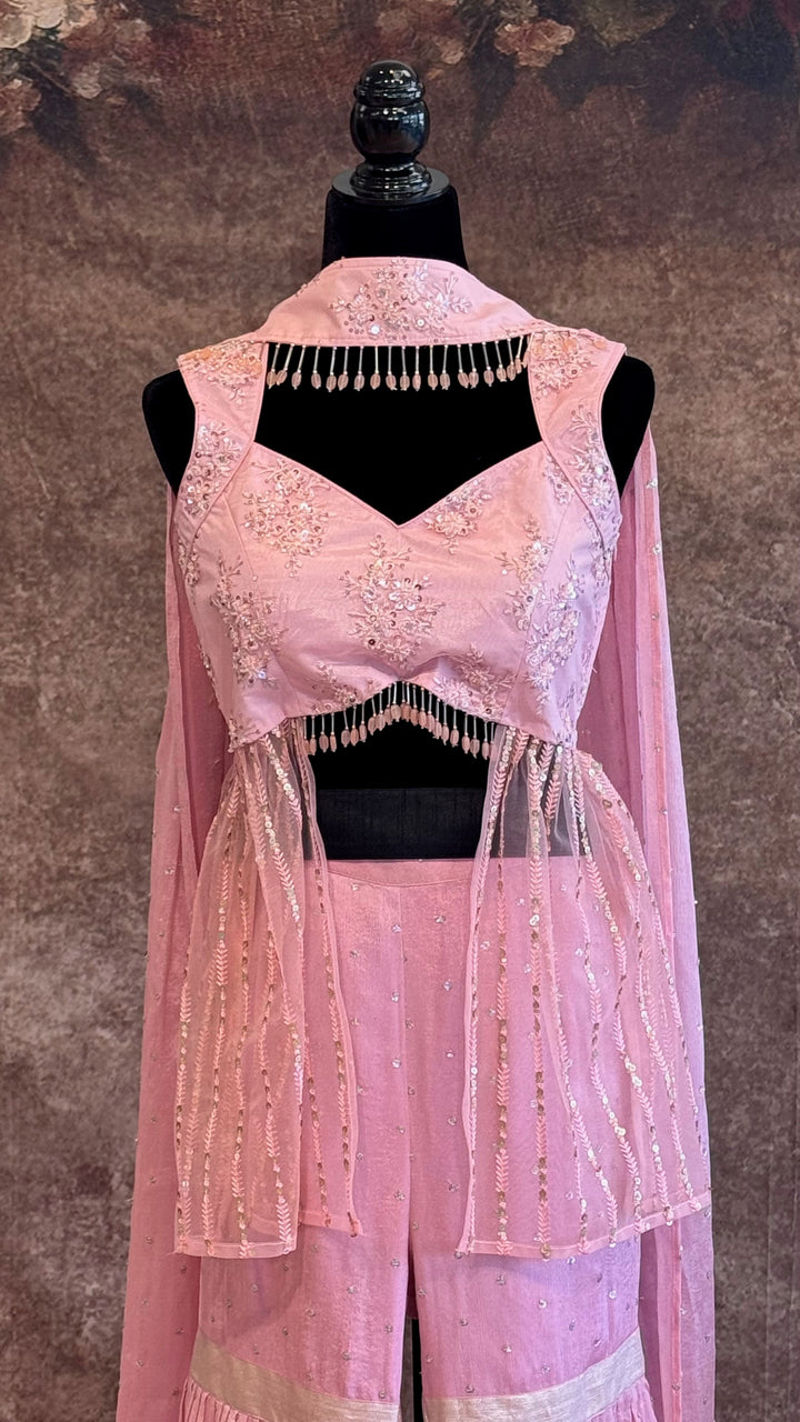 Pastel Pink Sharara Set With Choker Dupatta