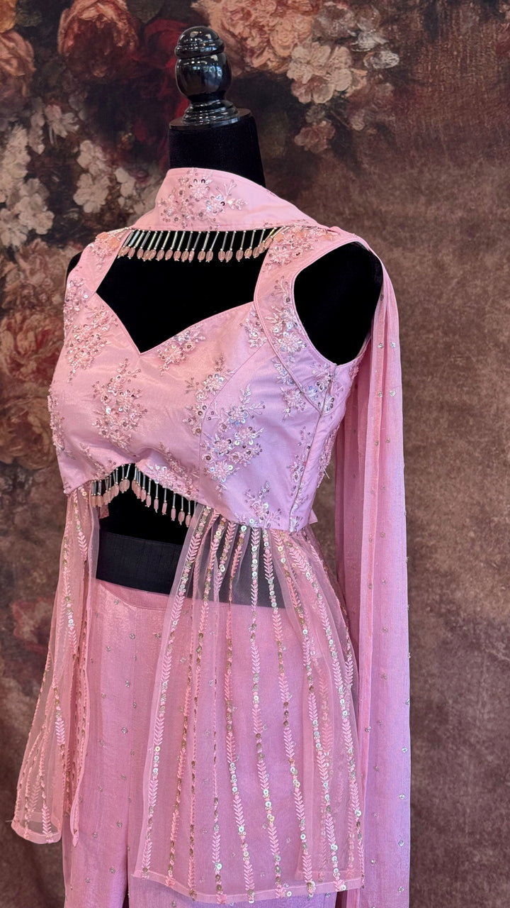 Pastel Pink Sharara Set With Choker Dupatta