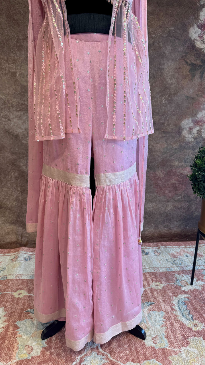 Pastel Pink Sharara Set With Choker Dupatta